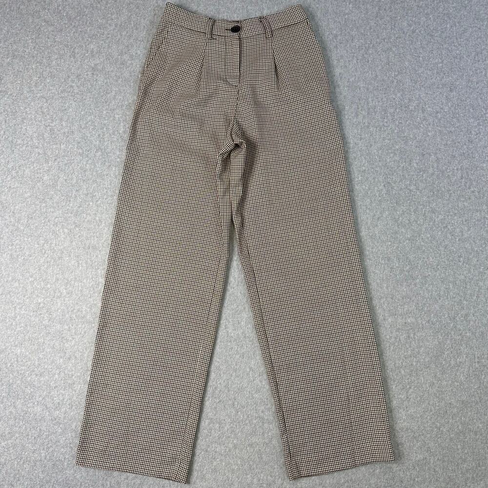 Hippie Rose Trouser Pants Brown Black Plaid Womens S High-Rise Wide Leg Pleated